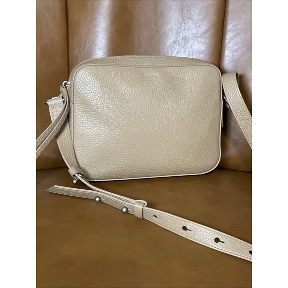ALLSAINTS Captain Lea Square Crossbody Bag Tan Camel Pebbled Leather Camera - Picture 1 of 13